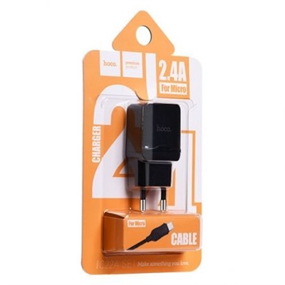 Зарядное устройство Hoco C22A 2.4А USB + кабель microUSB, черное