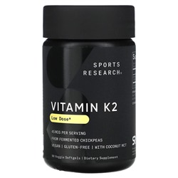 Sports Research Витамин К2, низкая доза, 45 мкг, 90 растительных мягких таблеток