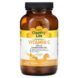 Country Life Витамин C, Жевательные таблетки, Апельсин - 500 мг - 90 таблеток - Country Life