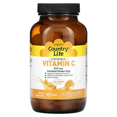 Country Life Витамин C, Жевательные таблетки, Апельсин - 500 мг - 90 таблеток - Country Life