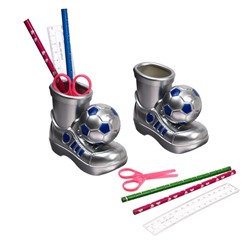 Настольный набор детский, "Ботинок с мячом" из 5 предметов: подставка, ножницы, линейка, 2 карандаша, МИКС