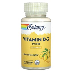 Solaray Витамин D-3, леденцы с лимонным вкусом, 50 мкг, 60 леденцов - Solaray