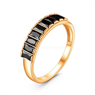 Кольцо из золочёного серебра с чёрными фианитами 925 пробы 1-199з216