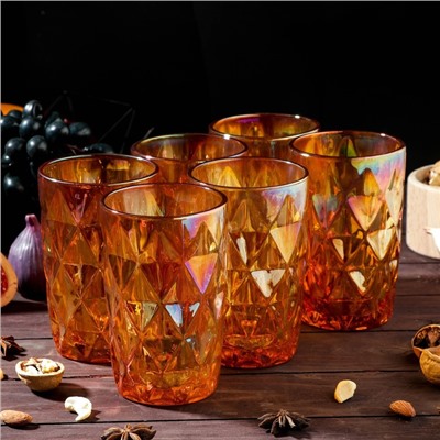 Набор стаканов стеклянных Magistro «Круиз», 350 мл, 8×12,5 см, 6 шт, цвет янтарный