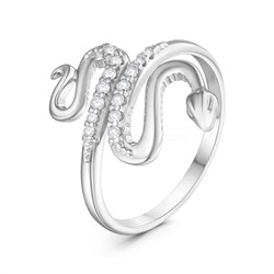 Кольцо-Змея женское из серебра с фианитами родированное - Змея 925 пробы К50115_001