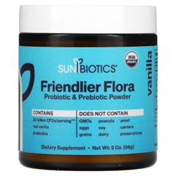 Sunbiotics Friendlier Flora Пробиотик и Пребиотик в порошке, Ваниль - 56 г - Sunbiotics