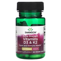 Swanson Витамины D3 & K2, Экстра сила, 60 растительных капсул - Swanson