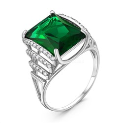 Кольцо из серебра с зеленым кварцем и цирконием родированное 925 пробы к0223