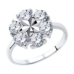Кольцо из серебра с алмазной гранью с фианитами, 94012979