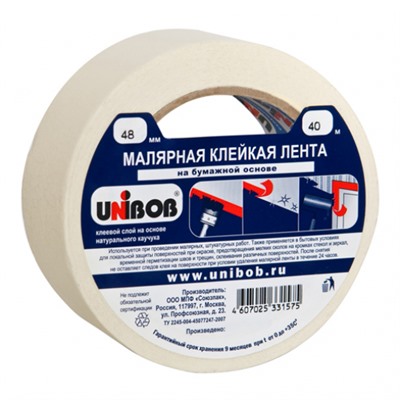 Клейкая лента малярная 48мм х 40м UNIBOB, белая ИУ (36) арт.37963 РСВ-160461