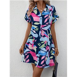 SHEIN VCAY Hemdkleid mit All Over Print Fledermausärmeln,