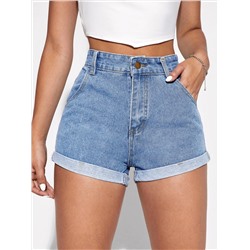 Denim Shorts mit aufgerolltem Saum