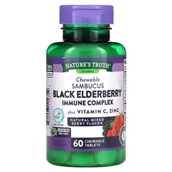 Nature's Truth Sambucus Black Elderberry Immune Complex Plus Vitamin C & Zinc, смесь натуральных ягод, 60 жевательных таблеток