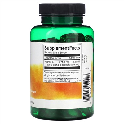 Swanson Natural E, 1,000 IU, 100 Softgels