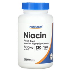 Nutricost Ниацин, не смываемый, 500 мг, 120 капсул