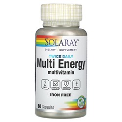 Solaray Мультивитаминный комплекс «Мультиэнергия» два раза в день, без железа, 60 капсул