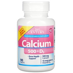21st Century Calcium 500 + D3, 15 mcg (600 IU), 90 Tablets