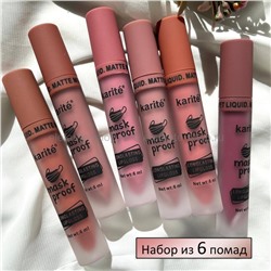 Набор жидких матовых помад Karite Mask Proof Liquid Matte 6 штук (37)