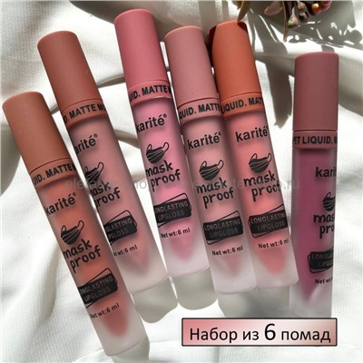 Набор жидких матовых помад Karite Mask Proof Liquid Matte 6 штук (37)