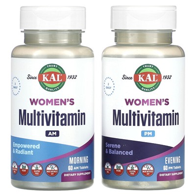 KAL Женские мультивитамины, утром и вечером, 2 упаковки, по 60 таблеток каждая