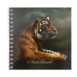 Скетчбук 195 х 195 мм, 80 листов на гребне "Тигр", твёрдая обложка, блок 100 г/м²