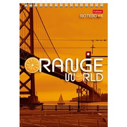 Блокнот А5, 80 листов на гребне Orange world, жесткая подложка, перфорация на отрыв, УФ лак