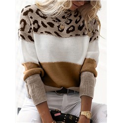 Leoparden-print Color-block Langarm Pullover