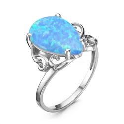Кольцо из серебра с синт.голубым опалом родированное