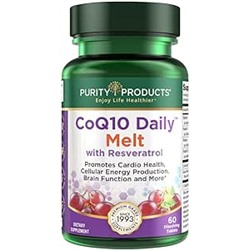 Purity Products CoQ10 Daily with Resveratrol Melt 100mg CoQ10-30mg Trans-Resveratrol - Vitamin A, D3, E, and B12 (as methylcobalamin) - 60 Fast Dissolving Tablets