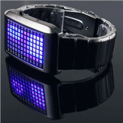 LED часы-браслет "Intercrew ODM" 72 светодиода . Серебрянный ремешок, синие диоды. 903168