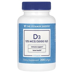 The Vitamin Shoppe Витамин D3, 125 мкг (5000 МЕ), 200 мягких таблеток