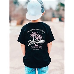 Lässiges, Bedrucktes Schwarzes Rundhals-pullover-kurzarm-t-shirt Für Tween Jungen Für Den Sommer