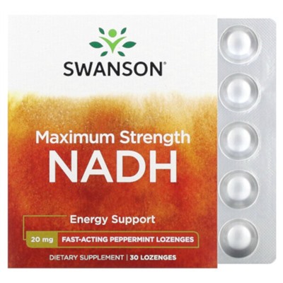 Swanson Максимальная сила NADH, мятный - 20 мг - 30 леденцов - Swanson