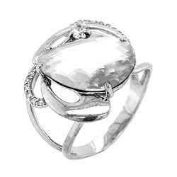 Кольцо из серебра с пл.кварцем цв.горный хрусталь и фианитами родированное 925 пробы К-3349рб52900