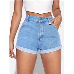 Denim Shorts mit gerolltem Saum