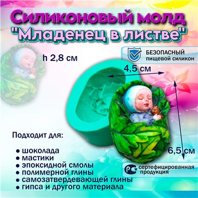 Силиконовый молд Младенец в листве