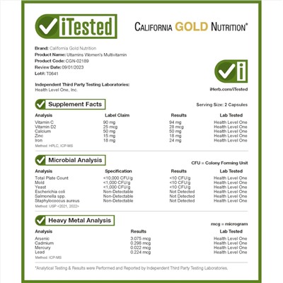 California Gold Nutrition Ultamins Женский мультивитамин с CoQ10, грибами, ферментами, овощами и ягодами - 60 растительных капсул - California Gold Nutrition