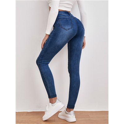 SHEIN Frenchy Schmale Jeans mit hoher Taille, Riss Detail