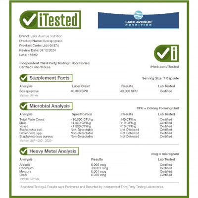 Lake Avenue Nutrition Serrapeptase, протеолитический фермент, 40 000 SPU, 180 растительных капсул