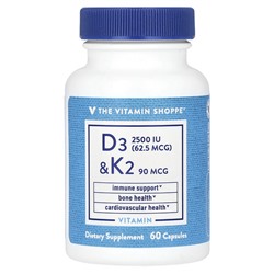 The Vitamin Shoppe Витамины D3 и K2, 60 капсул