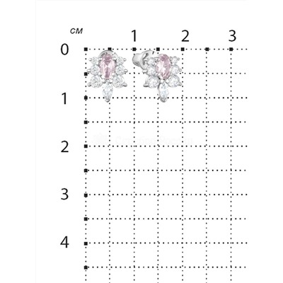 Серьги-пусеты из серебра с пл.кварцем цв.розовый лунный и фианитами родированные