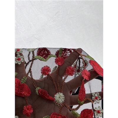SHEIN Clasi Frauen Zwei-teiliges Set Mit Floralem Stickerrei-mesh Und Rüschenärmeln