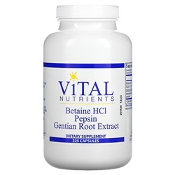 Vital Nutrients Бетаин HCl, пепсин, экстракт корня горечавки, 225 капсул