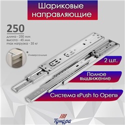 Шариковые направляющие ТУНДРА , система Push to Open 4512, L=250 мм, H=45 мм, 2 шт