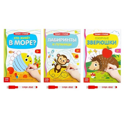 Книги многоразовые с маркером набор «Готовим руку к письму №2», 3 шт. по 12 стр.