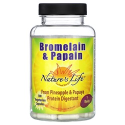 Nature's Life Бромелаин и Папаин - 100 растительных капсул - Nature's Life