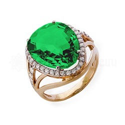 Кольцо из золочёного серебра с зелёным кварцем и цирконием 925 пробы 01-2472з132