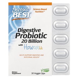 Doctor's Best Пробиотики для пищеварения 20 миллиардов с Howaru - 30 растительных капсул - Doctor's Best
