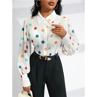 SHEIN Privé Farbenfrohes Langarmhemd Mit Polka-dot-druck