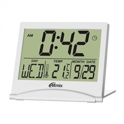 Часы будильник Ritmix CAT-042, температура, дата, складной корпус, белые